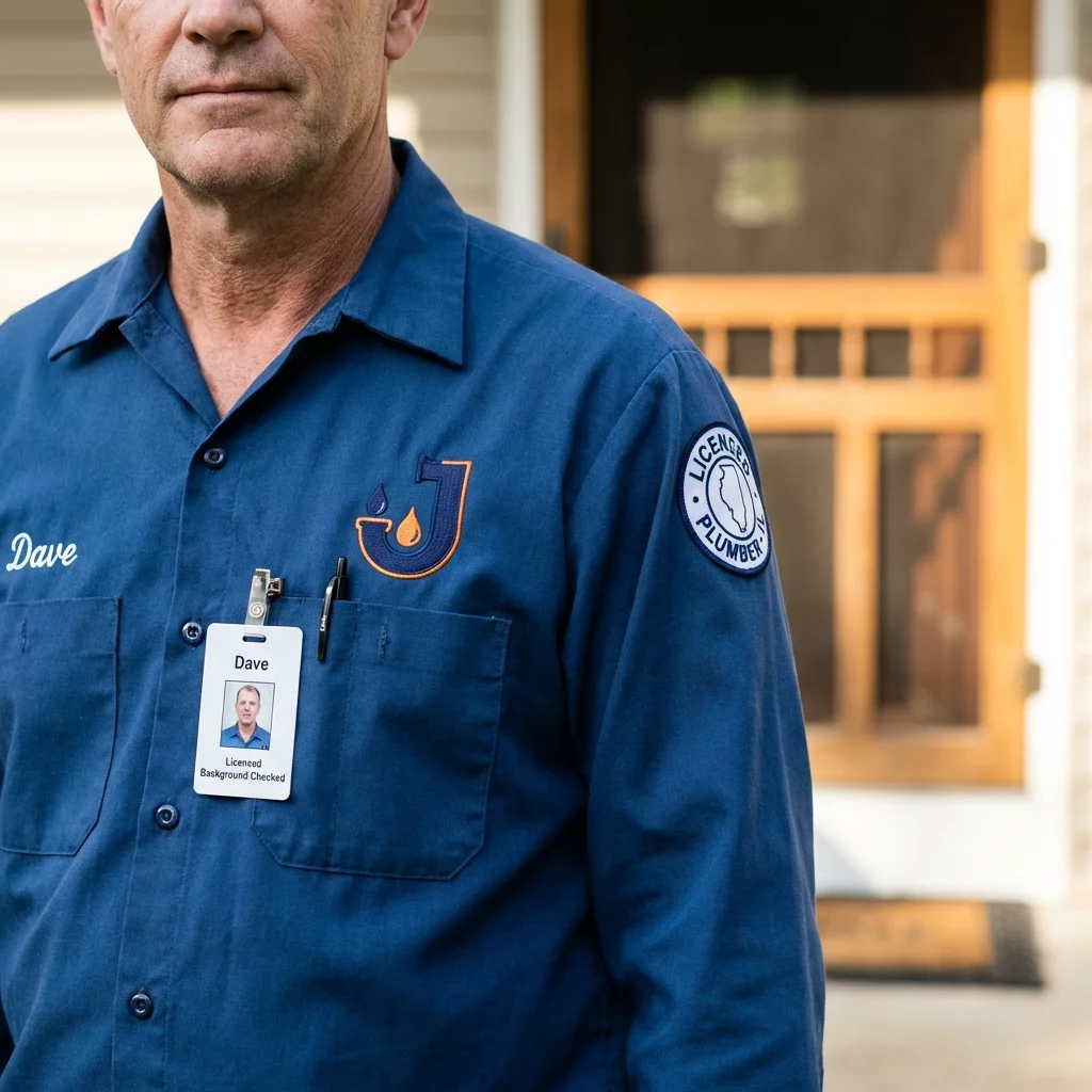 Licensed plumber showing ID badge in Sheffield, PA
