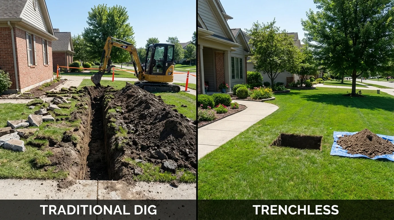 Trenchless sewer repair with minimal yard damage versus traditional excavation in Sheffield, PA